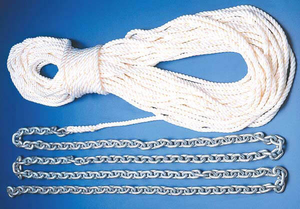 Image of a rope and chain rode combination.