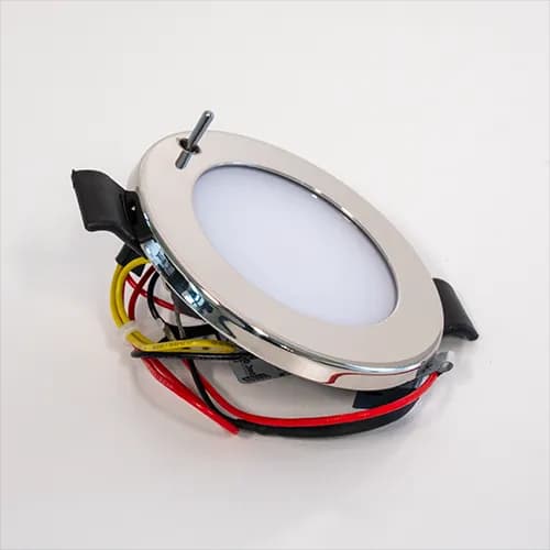Orlando 75, 3000K/Red, Switch on Frame, IP66, Polished Stainless Steel, Spring Mount, 8-32V product image
