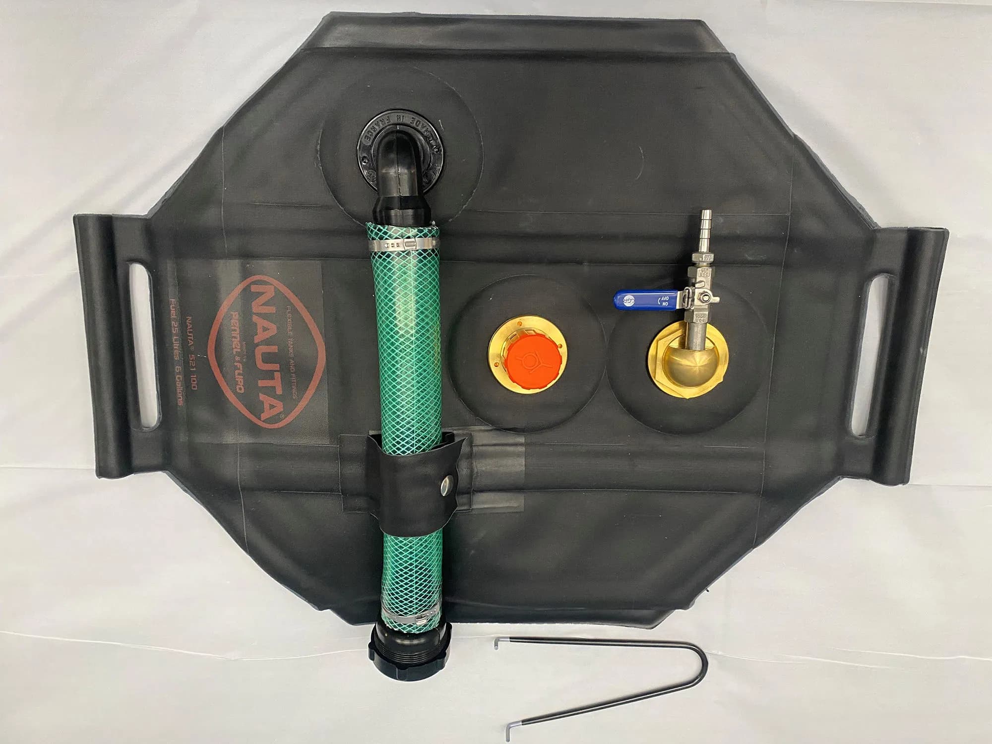 Portable Gas Tank, 18 Gal/70L, w/Fill Pipe & Cap Fuel Line SS Shutoff w/1/4" Barb & Pressure Relief