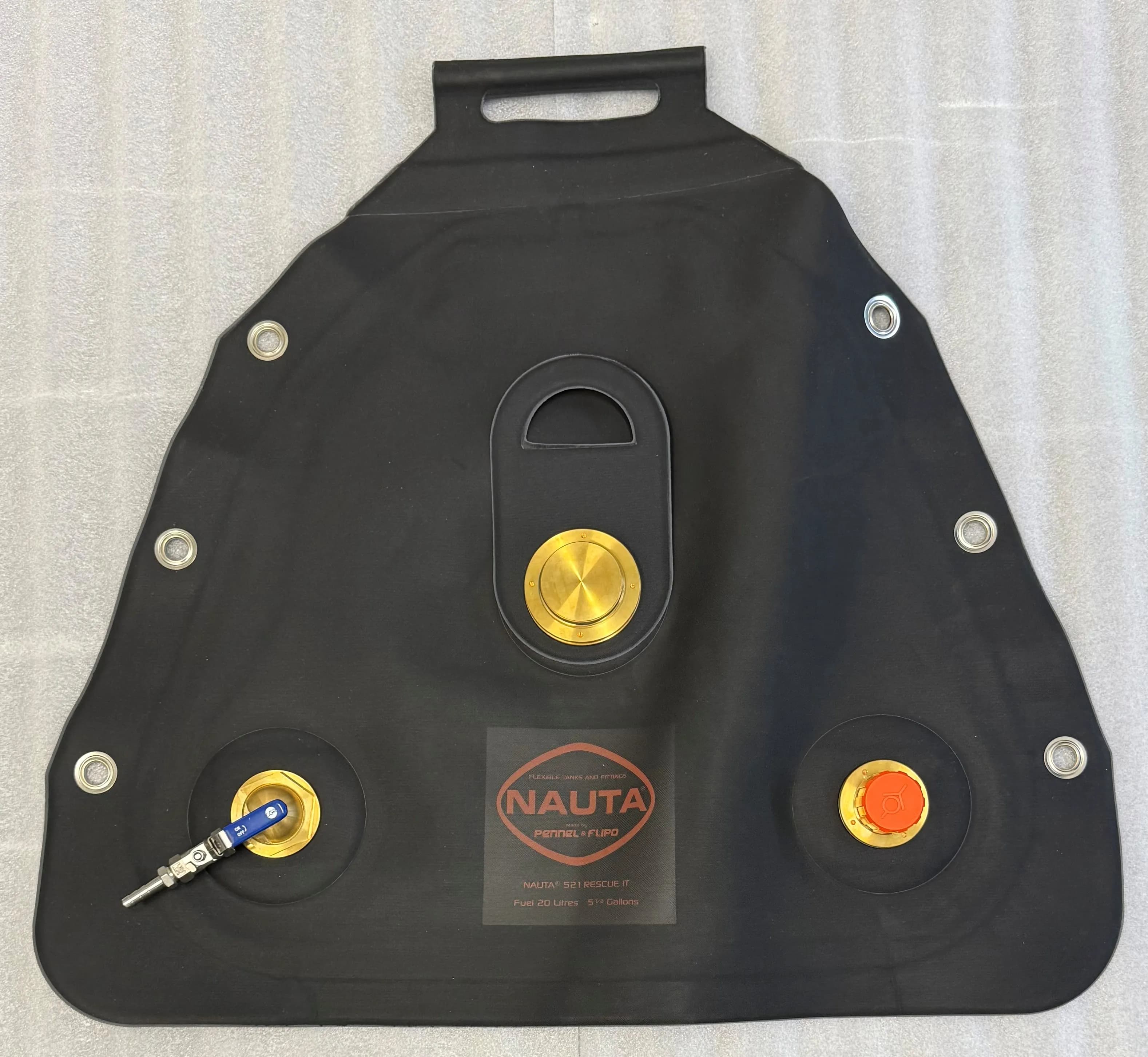 Portable Gas Tank, 5.3Gal/20L, W/Fill Port & Cap Fuel Line SS Shutoff w/1/4" Barb & Pressure Relief