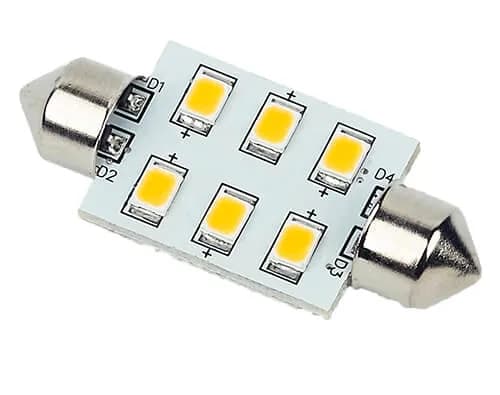 SV8.5 Festoon LED Bulb, 37mm, 10-30VDC, 6 x LED, Warm, Bulk Pkg product image
