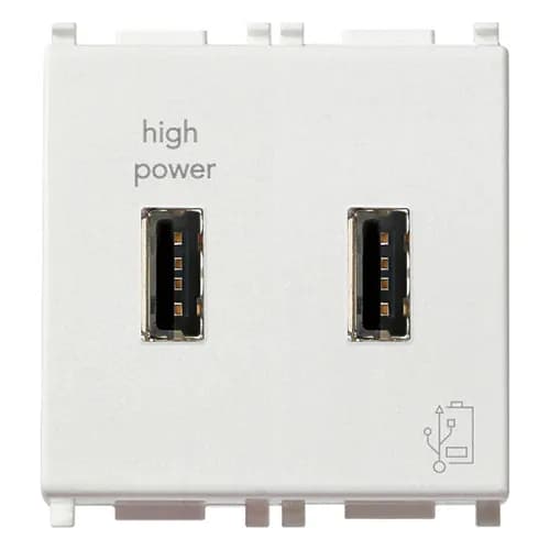 Power Supply: 2 x USB-A, 2.1A 120/230VAC, 5V built-in, 2M, White, Plana