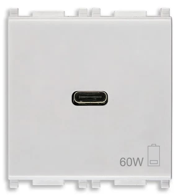 PLANA: USB-C 60W CHARGER SILVER 2-MODULE 120-240V 50/60HZ