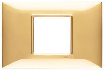 Plate: Technopolymer, Polished Gold, 3 Module with 2 Module Center-Opening, Plana Series product image