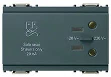 Idea Shaver Outlet, 230V Input, For 2P/15A 125V USA Standard or 2P/2.5A 230V Europlug, 3 Mod, Grey product image