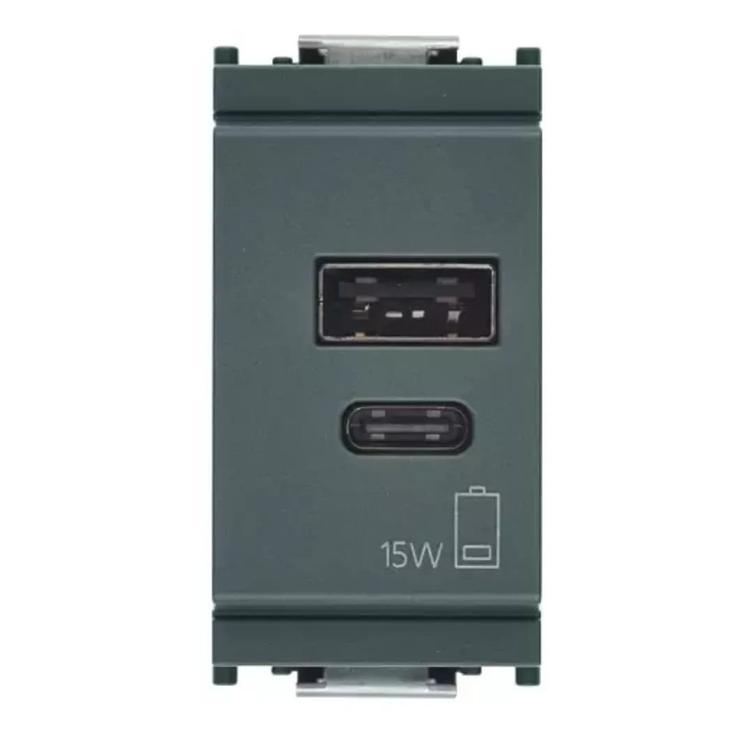 IDEA: USB A+C CHARGER OUTPUT 5V 3A 15W 1M GREY INPUT VOLTAGE 120-240 V