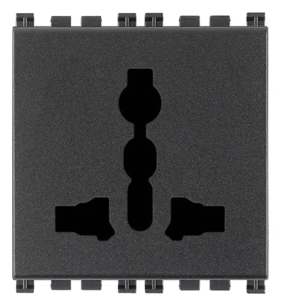 ARKE: 2P+E 13A SICURY, Grey, 2-Module, 250V, Multistandard Outlet product image