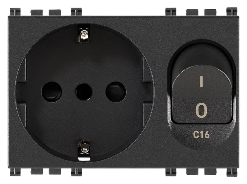 Arke: Italian Standard P30 SICURY Outlet, 2P+E, 16A, 250V, Grey, 3 Modules product image
