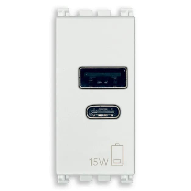 ARKE: USB A+C CHARGER OUTPUT 5V 3A 15W 1M WHITE INPUT VOLTAGE 120-240 V product image