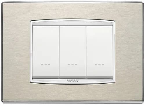 Eikon-Chrome Square Cover Plate, Brushed S.S. Chrome Inner Frame, Die-Cast Metal, 3 Module product image