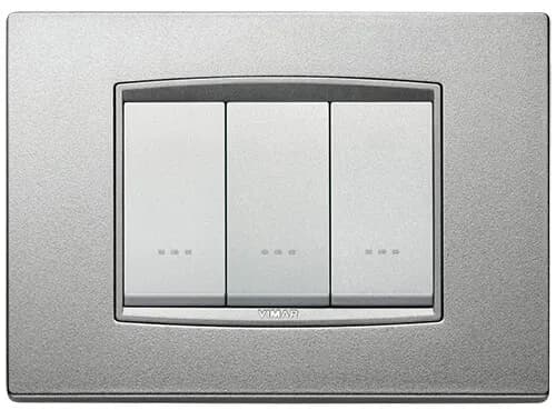 Eikon-Chrome Square Cover Plate, Matte Silver Next Inner Frame, Die-Cast Metal, 3 Module product image