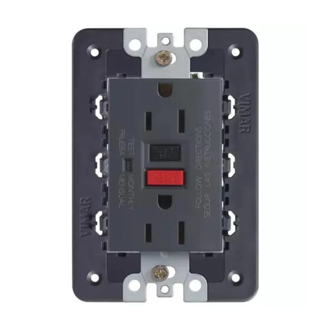 Eikon Outlet, USA Duplex, GFCI, 2P+E 15A/125V Grey, 3 Module w/Grid product image