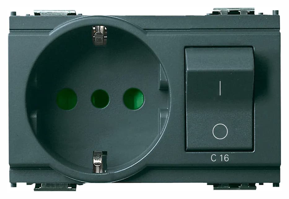 IDEA: SICURY Socket Outlet 3-Module, Grey 2P+E 16A P30 outlet & C16 CB, Italian Standard product image