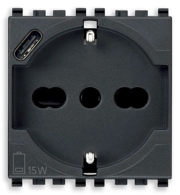 Eikon Italian/German Outlet, 2P+E, 16A-250V SICURY USB-C, 2-Module, Grey product image