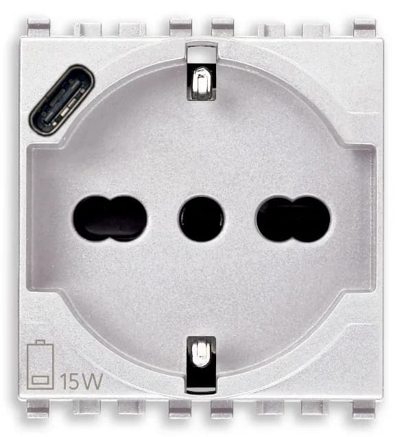 Eikon: Italian/German Outlet, 2P+E, 16A-250V SICURY USB-C, 2-Module, White product image