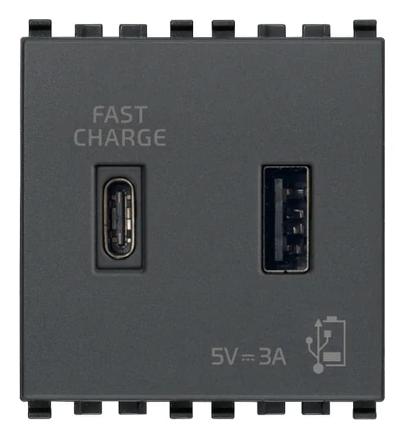 Eikon: A+C-USB Supply Unit, 5V 3A, 2 Module, Grey product image