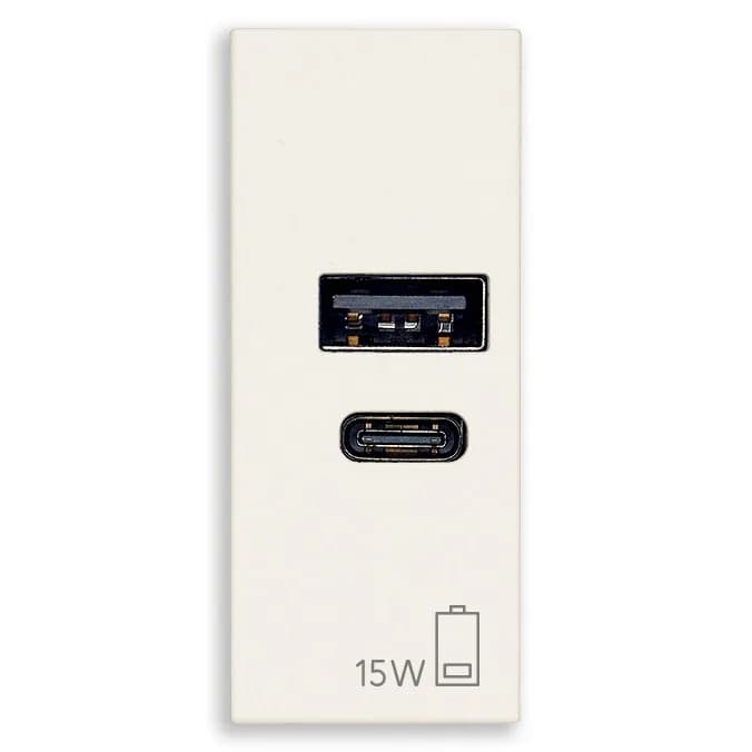 LINEA: 1-Module USB A+C Charger Output 5V 3A 15W Input Voltage 120-240V AC White product image LINEA: 1-Module USB A+C Charger Output 5V 3A 15W Input Voltage 120-240V AC White product image