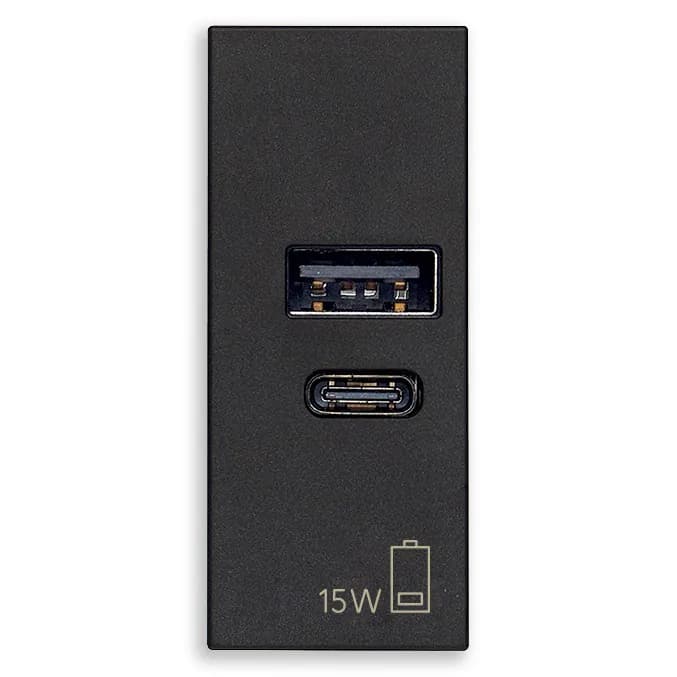LINEA: 1-Module USB A+C Charger Output 5V 3A 15W Input Voltage 120-240V AC Black product image LINEA: 1-Module USB A+C Charger Output 5V 3A 15W Input Voltage 120-240V AC Black product image