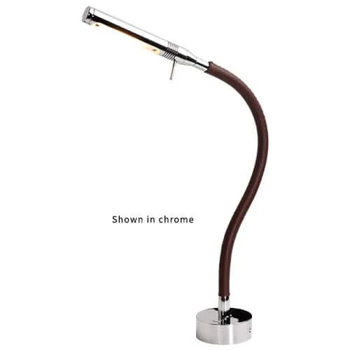 Rugen Table-Mount Reading Light, Matte Chrome w/Brown Leather, w/Switch & Dimmer, WW/Red, 500MM product image Rugen Table-Mount Reading Light, Matte Chrome w/Brown Leather, w/Switch & Dimmer, WW/Red, 500MM product image
